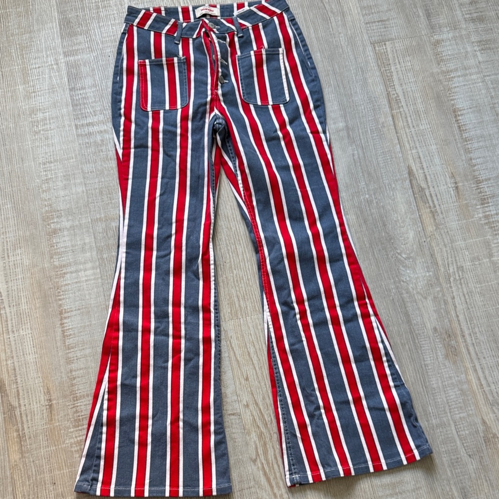 Wrangler Women's Striped Flare Jeans - Red, White, and Blue